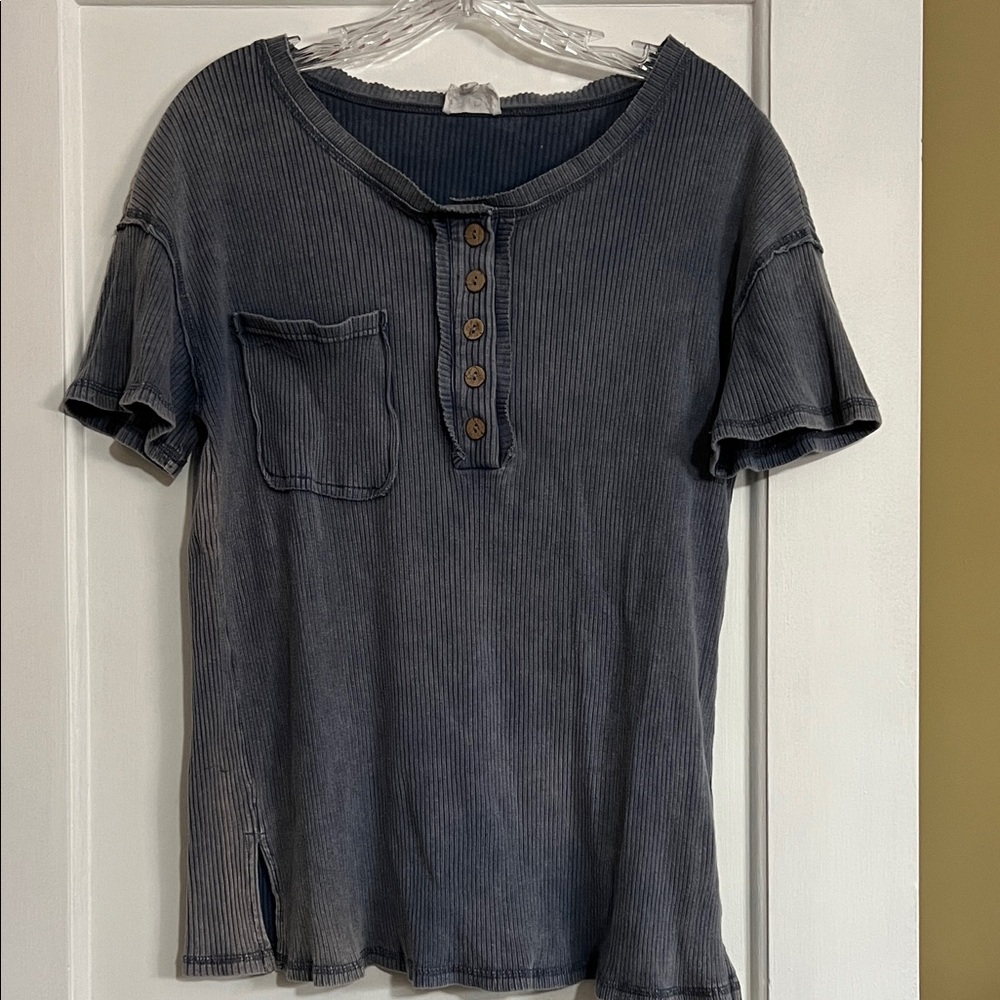 BiBi Navy Ribbed Knit Top